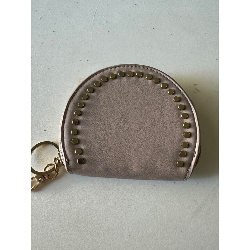 Madison West Studded Coin Purse‎ Keychain Wallet Tan Snap Closure EUC